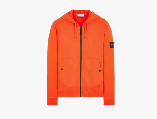 Stone Island Brushed Cotton Full Zip Hoodie Orange
