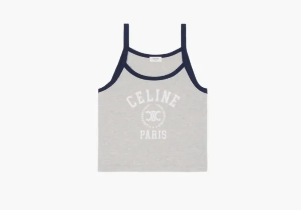 Celine Tank Top in Cotton Jersey Vintage Grey Melange / Navy