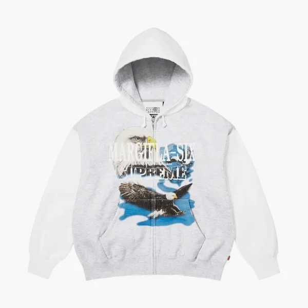 Supreme x MM6 Maison Margiela Eagle Zip Up Hooded Sweatshirt Ash Grey