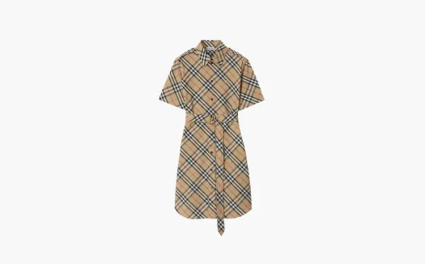 Burberry Check Cotton Shirt Dress Khaki