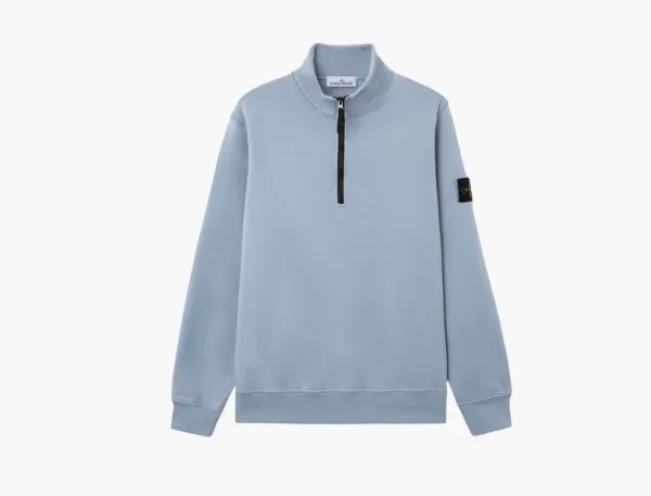 Stone Island Organic Cotton Fleece Half-Zip Sweatshirt Blue