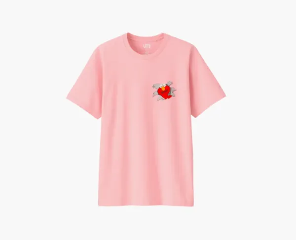 Kaws x Sesame Street x UNIQLO Logo Trendy Clothing  Featured Tops  T-Shirt Pink