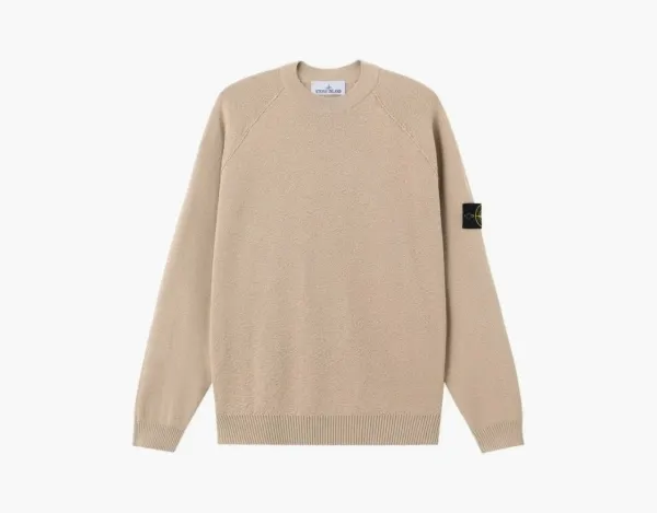 Stone Island Light Raw Hand Organic Cotton Crewneck Jumper Desert