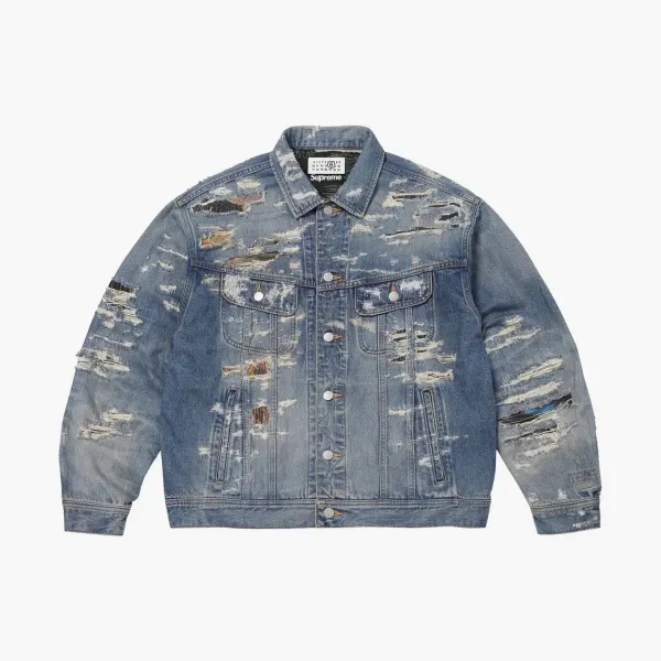 Supreme x MM6 Maison Margiela Distressed Selvedge Denim Trucker Jacket Washed Indigo