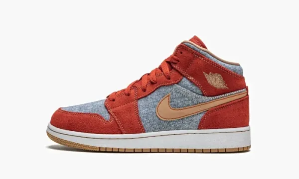 Air Jordan 1 Mid SE GS Denim / Red Suede