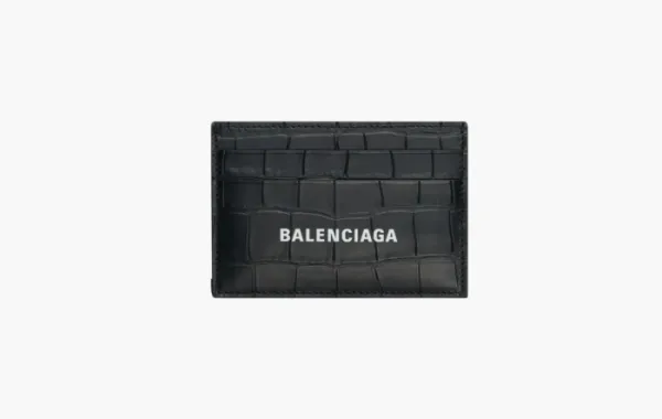 Balenciaga Crocodile Embossed Card Holder Black