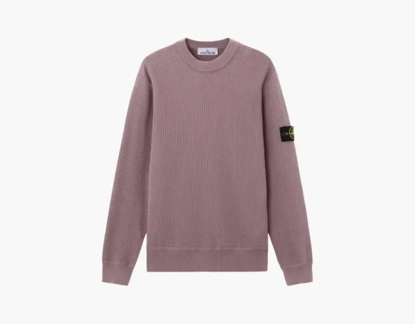 Stone Island Ribbed Soft Organic Cotton Crewneck Jumper Purple Grey