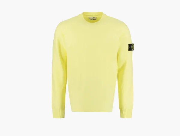 Stone Island Brushed Cotton Canvas Crewneck Sweatshirt Yellow