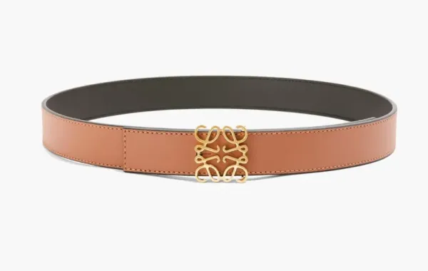 Loewe Anagram Reversible Repeat Calfskin Leather Belt Tan/Gold