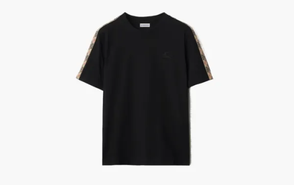Burberry Check Trim Cotton T-shirt Black Sleeve Trim