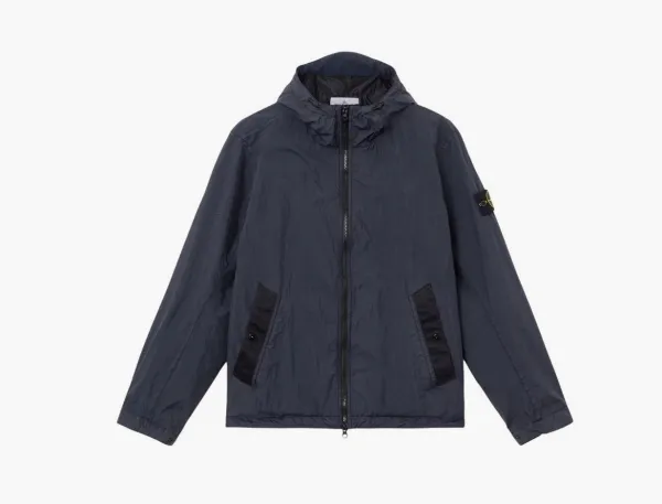 Stone Island Crinkle Reps NY Hooded Jacket Navy Blue
