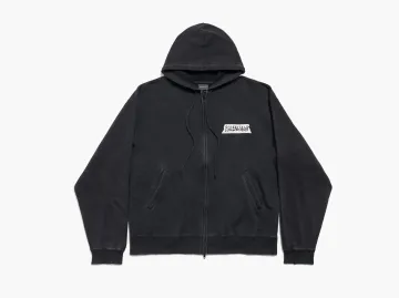 Balenciaga Over Zip-Up Hoodie Faded Washed Black