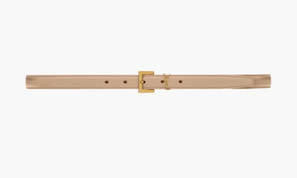 Saint Laurent Cassandre Thin Leather Belt With Square Buckle Dark Beige