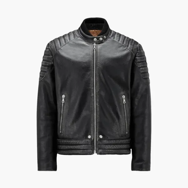 Moncler Vicsek Leather Down Jacket Black In Noir