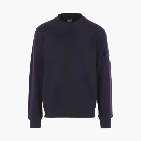 C.P. Company Diagonal Raised Fleece Crewneck Lens Sweatshirt Total Eclipse - Blue