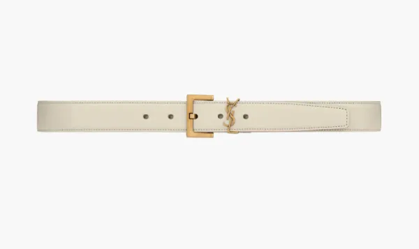 Saint Laurent Cassandre Shiny Leather Belt With Square Buckle Blanc Vintage