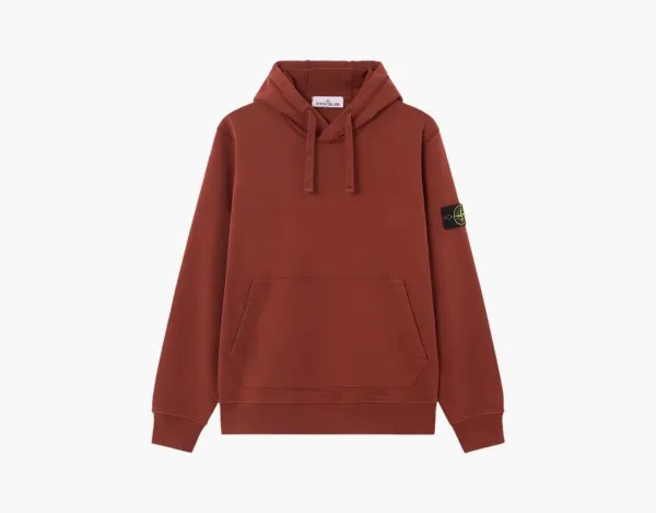 Stone Island Organic Cotton Fleece Hoodie Brick Red
