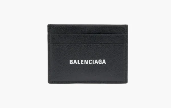 Balenciaga Logo Calfkin Leather Cardholder Black