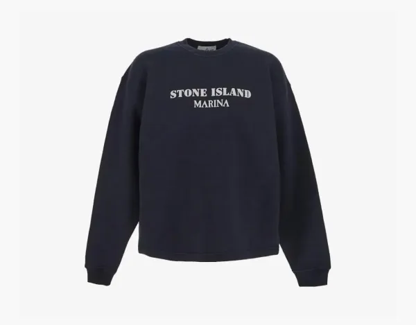 Stone Island Marina Cotton Fleece Crewneck Sweatshirt Navy Blue
