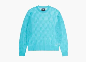 Stussy Loose Knit Cross Cable Sweater Cyan