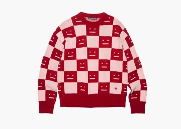 Acne Studios Katlas Checkerboard Face Knit Sweater Red