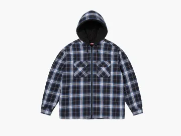 Supreme Lined Zip Up Hooded Flannel Shirt Black