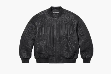 Supreme Mister Cartoon Embroidered Leather Jacket Black
