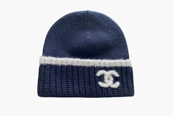 Chanel Beanie Hat Wool Navy Blue