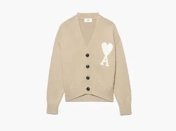 Ami Paris Ami De Coeur Boxy Fit Cardigan Beige/White