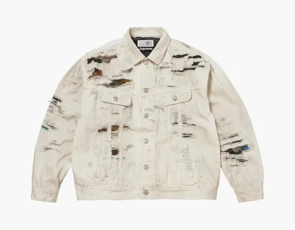 Supreme x MM6 Maison Margiela Distressed Selvedge Denim Trucker Jacket White