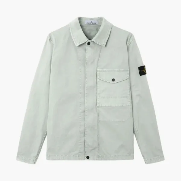 Stone Island Ogranic Cotton Stretch Broken Twill Overshirt Sage Green
