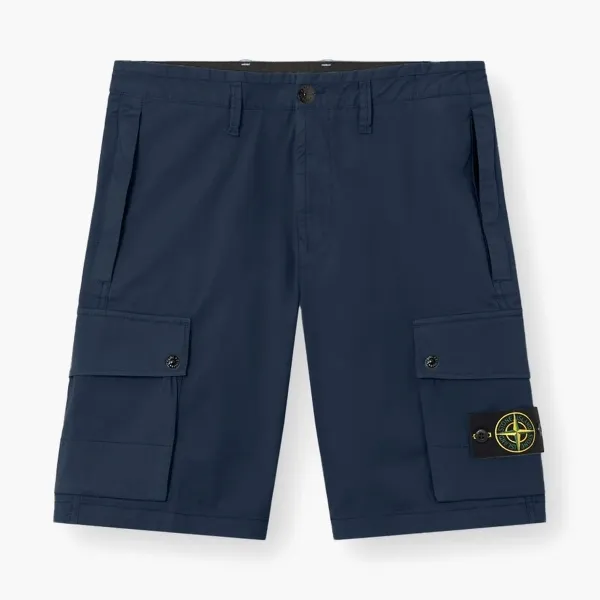 Stone Island Stretch Organic Cotton Twill Cargo Bermuda Shorts Navy Blue