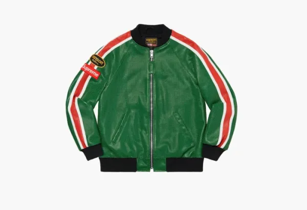 Supreme x Vanson Leathers  Perforated Bomber Jacket Green