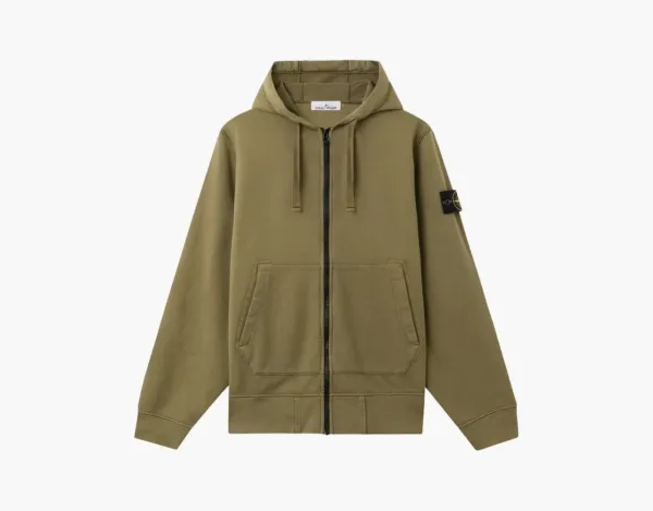 Stone Island Organic Cotton Fleece Hooded Sweatshirt Military Green