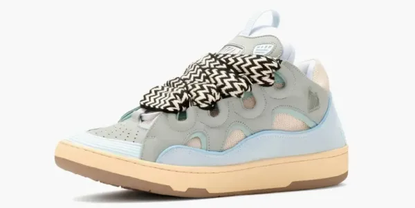 Lanvin Leather Curb Sneakers Light Blue