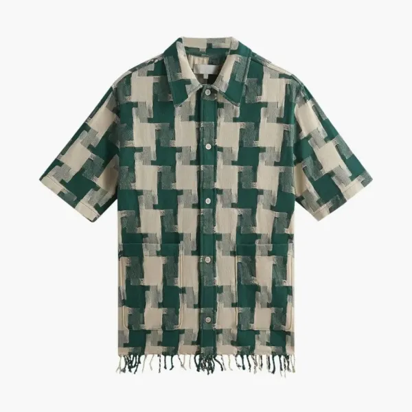 Kith Jumbo Houndstooth Boxy Collared Overshirt Conifer