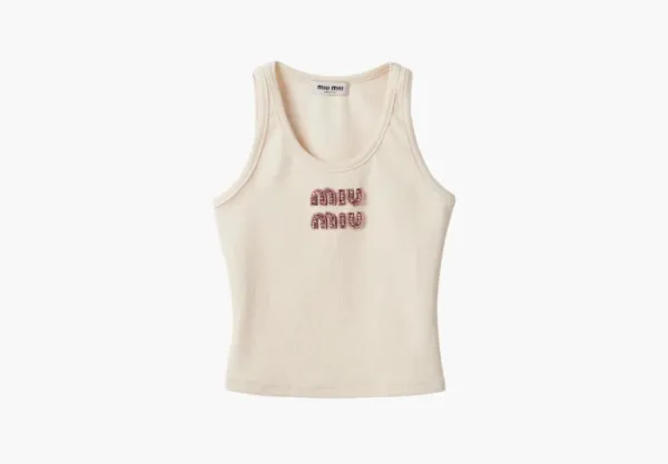 Miu Miu Ribbed Jersey Top Tan / Pink