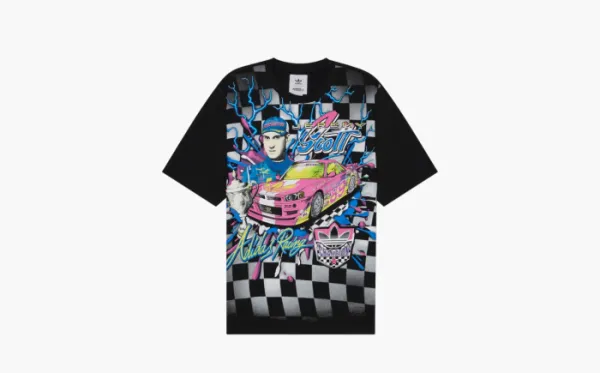 Adidas Originals x JEREMY SCOTT Crossover FW22 Casual Grid Printing Sports Short Sleeve Black T-Shirt Black