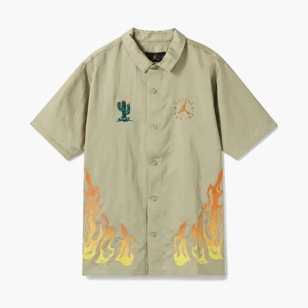 Jordan x Travis Scott Cactus Jack Flame Shirt Khaki