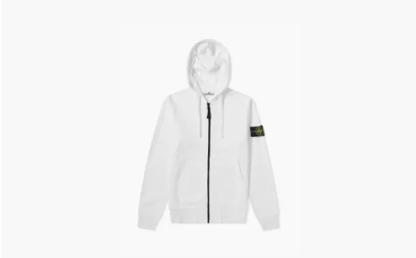 Stone Island Brushed Cotton Full Zip Hoodie White