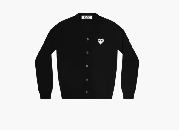 Comme des Garcons PLAY White Heart Knit Cardigan Sweater Black