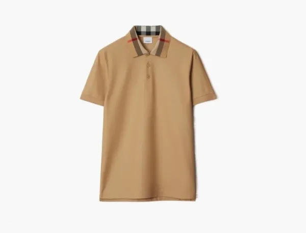 Burberry Check Collar Cotton Polo Shirt  Beige