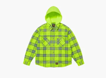 Supreme x Dickies Lined Zip Up Hooded Flannel Shirt Fluorescent Green
