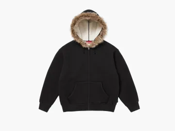 Supreme Faux Fur Zip Up Hooded Sweatshirt Black