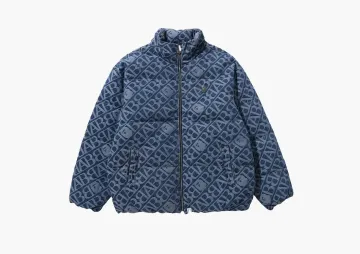 A Bathing Ape Denim Monogram Puffer Down Jacket Blue