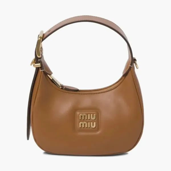 Miu Miu Wander Leather Mini Hobo Bag Caramel