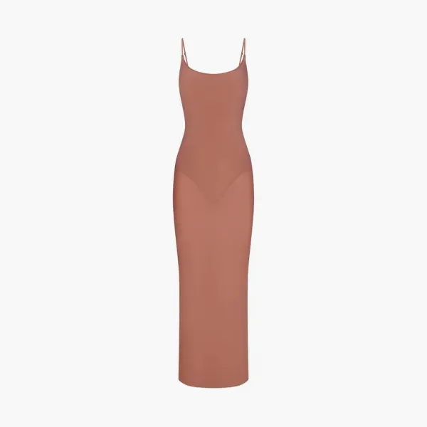 Skims Milky Sheer Low Back Long Dress Brandy