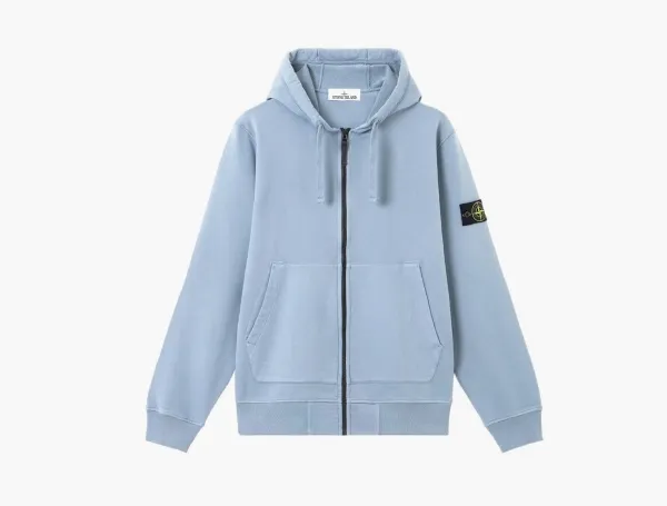 Stone Island Organic Cotton Fleece Hooded Sweatshirt Avio Blue