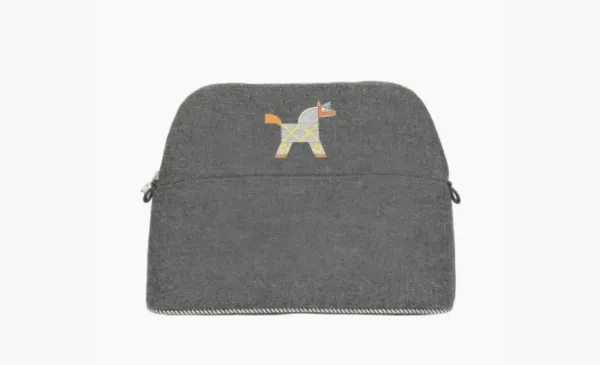 Hermès Bolide Cotton And Polyurethane Handheld Makeup Bag Gray