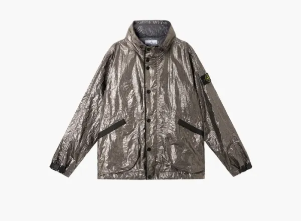 Stone Island Metal Cover Jacket with Creased Appearance and Concealed Hood Lavender